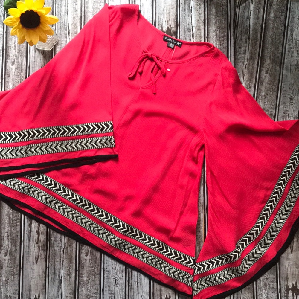 Double Zero red blouse with bell sleeves NWOT size Small